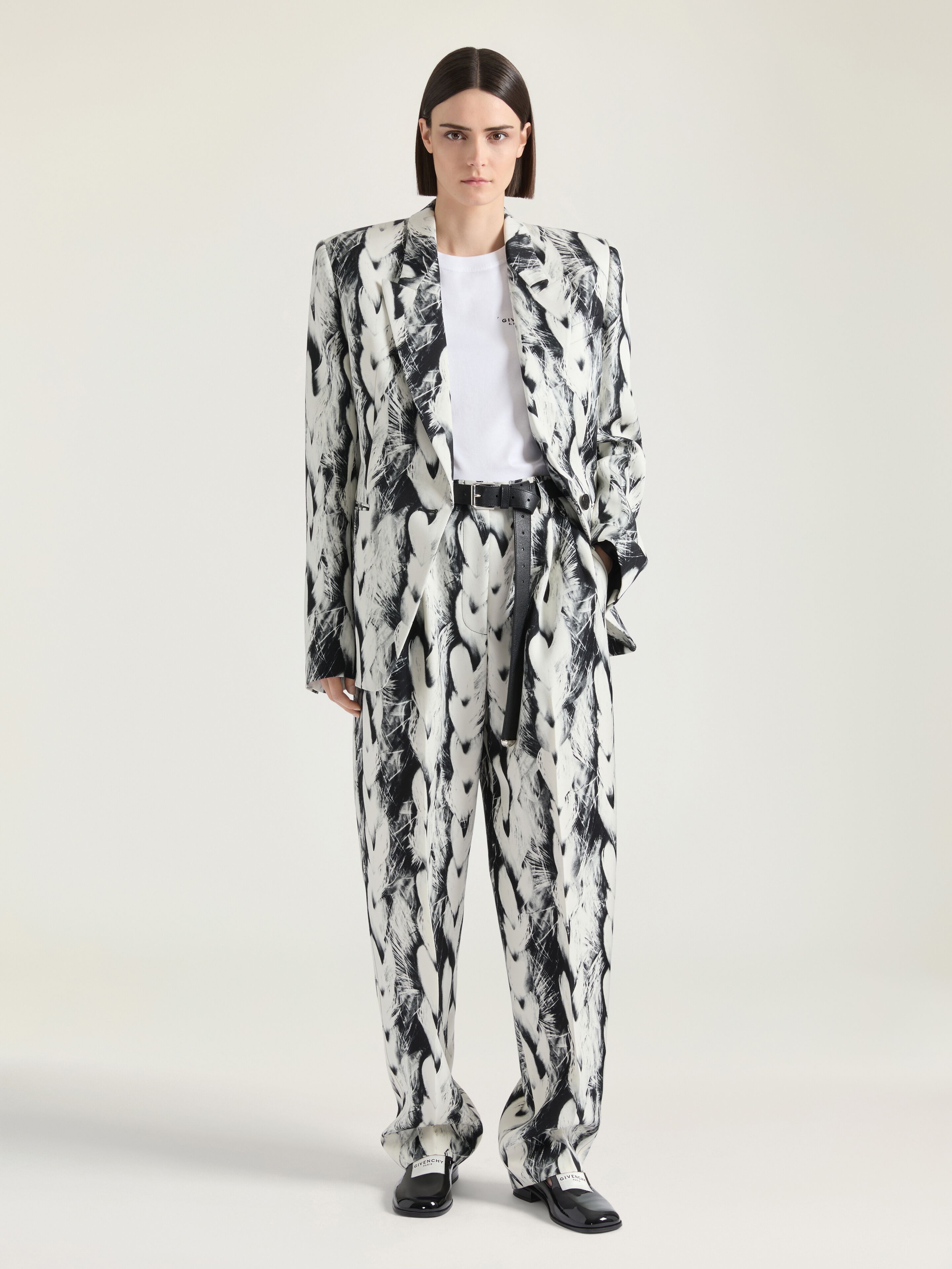 Boxy single breasted jacket in wool with Hair print